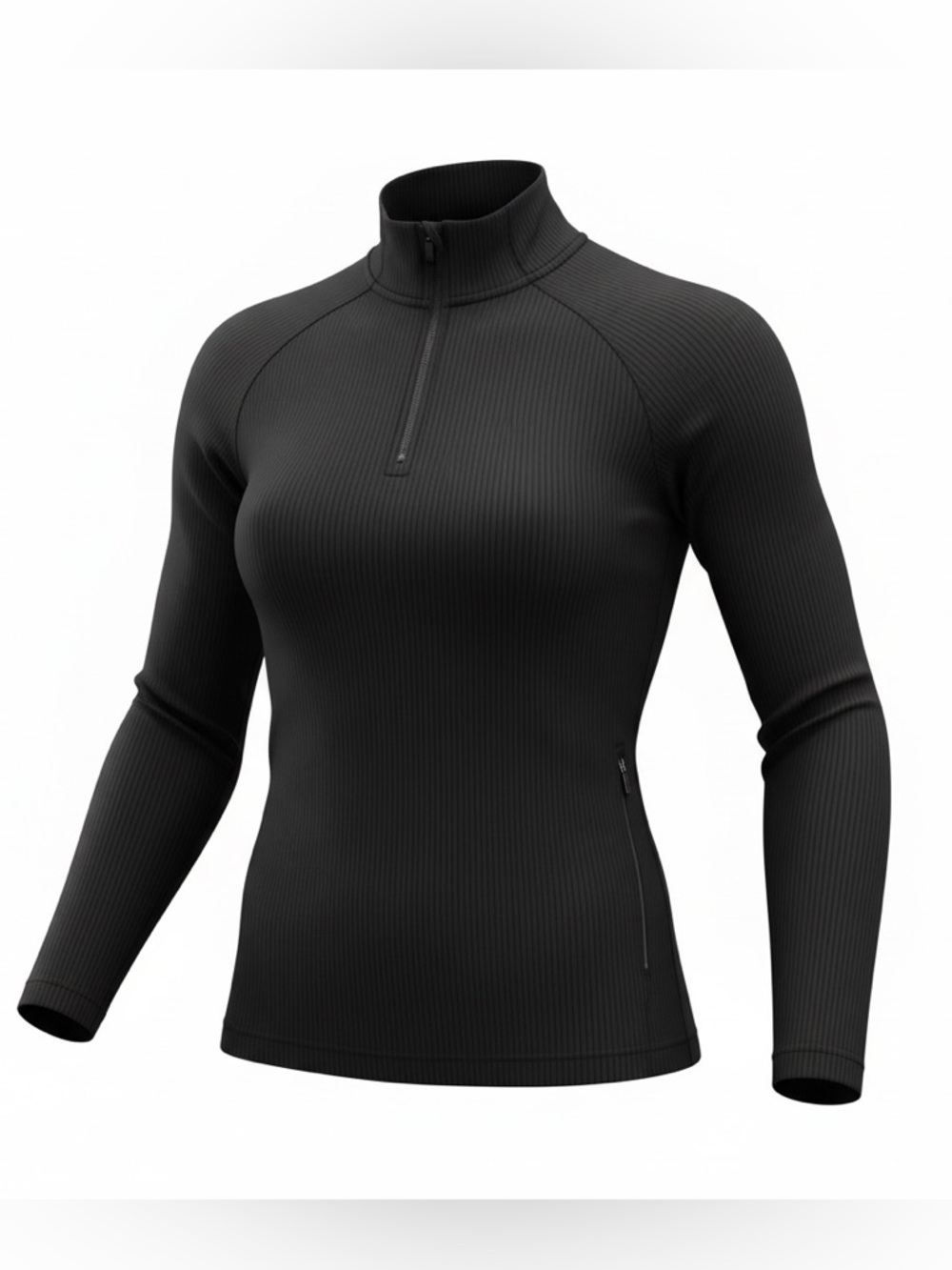 Mondetta Ribbed Half Zip Active Top XS Black Thumbholes Athletic